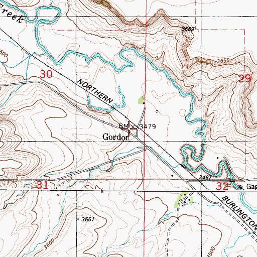 Topographic Map of Gordon, MT