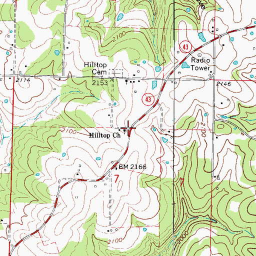 Topographic Map of Hill Top Church of Christ, AR