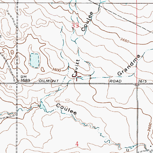 Topographic Map of Grandma Coulee, MT