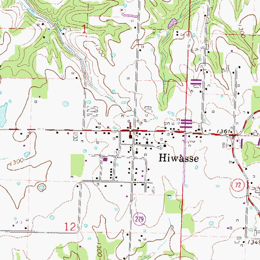Topographic Map of Hiwasse, AR
