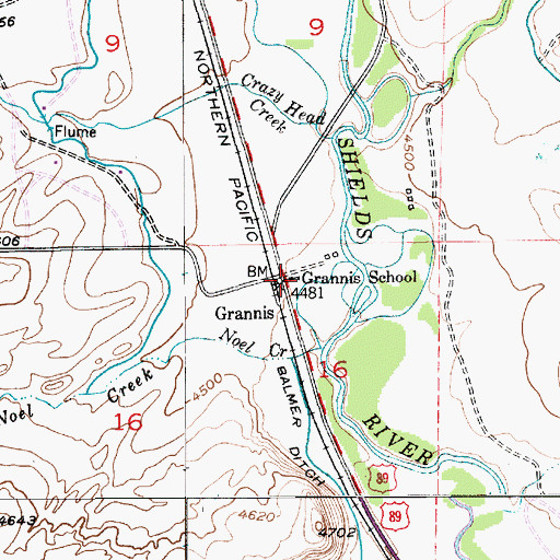 Topographic Map of Grannis School (historical), MT