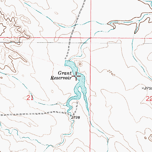Topographic Map of Grant Reservoir, MT