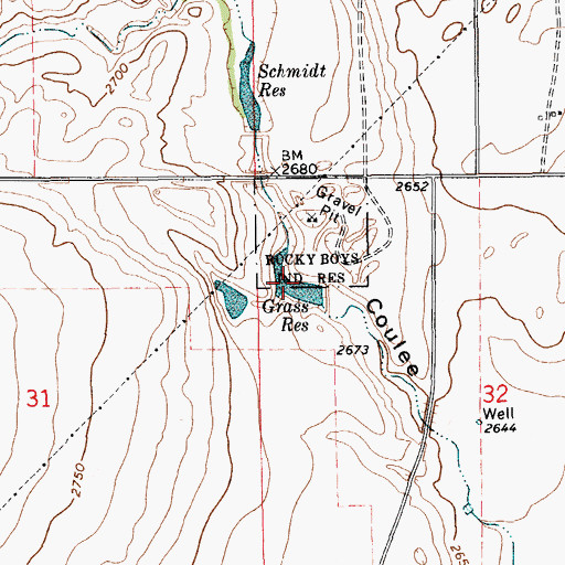 Topographic Map of Grass Reservoir, MT