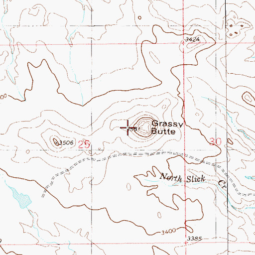 Topographic Map of Grassy Butte, MT
