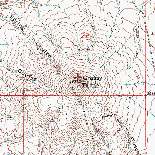 Topographic Map of Grassy Butte, MT