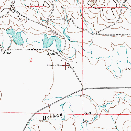 Topographic Map of Green Ranch, MT