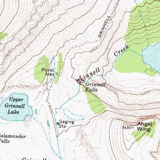 Topographic Map of Grinnell Falls, MT