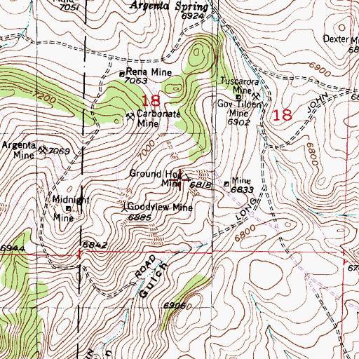 Topographic Map of Ground Hog Mine, MT