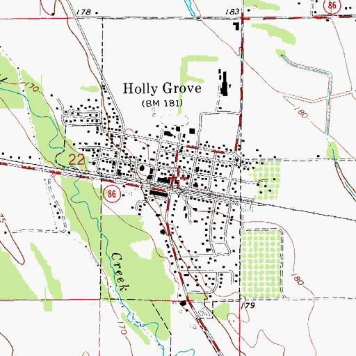 Topographic Map of Holly Grove, AR