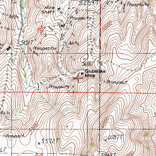 Topographic Map of Grubstake Mine, MT