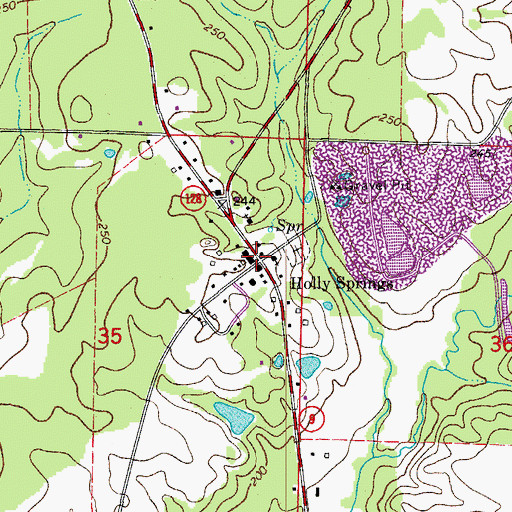 Topographic Map of Holly Springs, AR