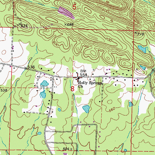 Topographic Map of Holly Springs Church, AR