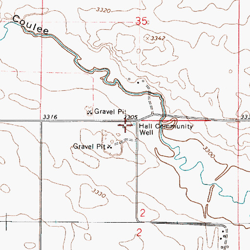 Topographic Map of Hall Community Well, MT