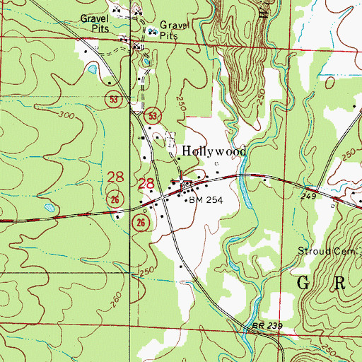 Topographic Map of Hollywood, AR