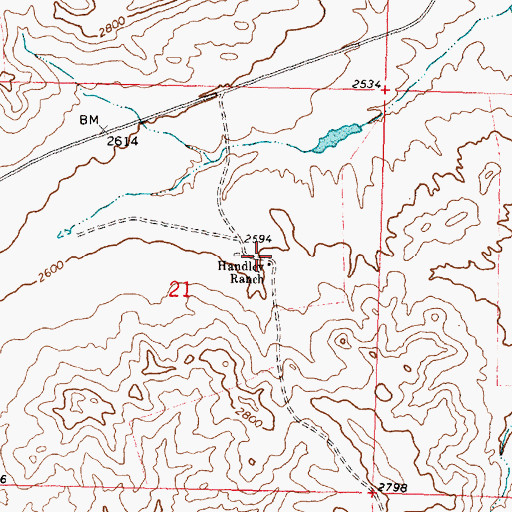 Topographic Map of Handley Ranch, MT