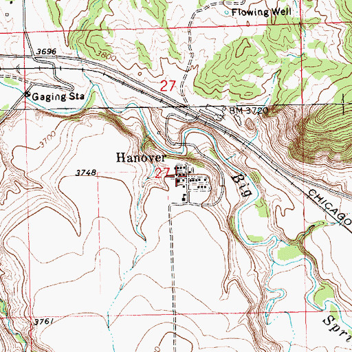 Topographic Map of Hanover, MT