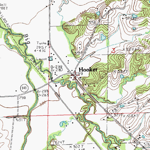 Topographic Map of Hooker, AR