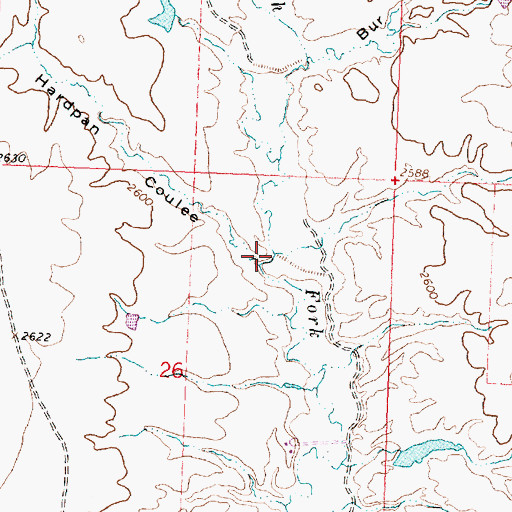 Topographic Map of Hardpan Coulee, MT