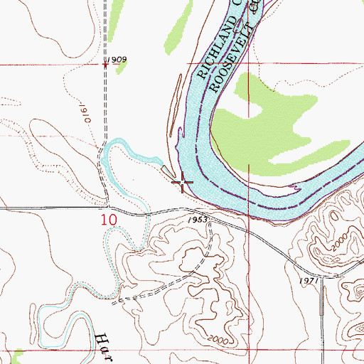 Topographic Map of Hardscrabble Creek, MT