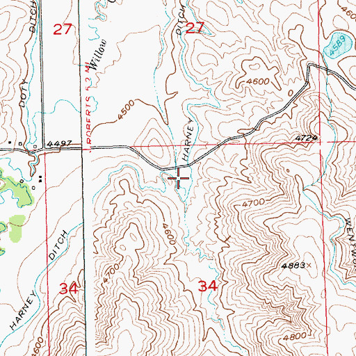 Topographic Map of Harney Ditch, MT