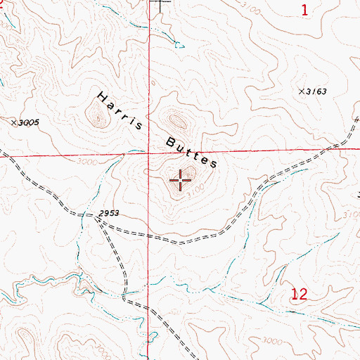 Topographic Map of Harris Buttes, MT