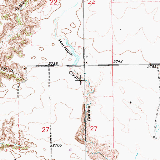 Topographic Map of Harroum Coulee, MT
