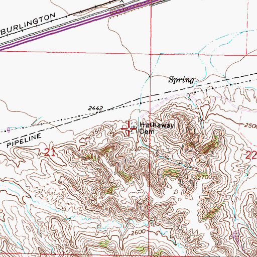 Topographic Map of Hathaway Cemetery, MT