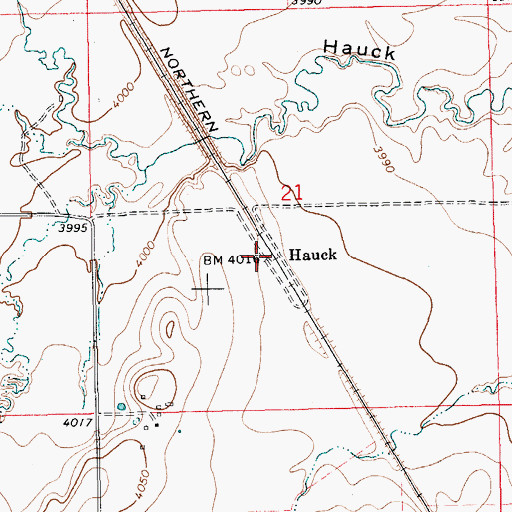 Topographic Map of Hauck, MT