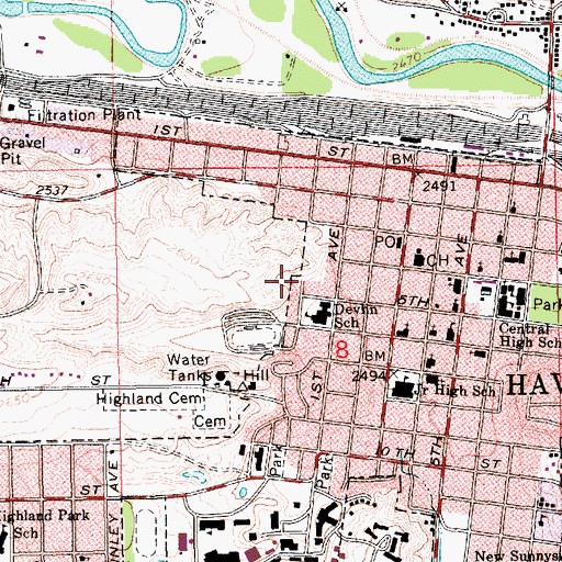 Topographic Map of Havre, MT