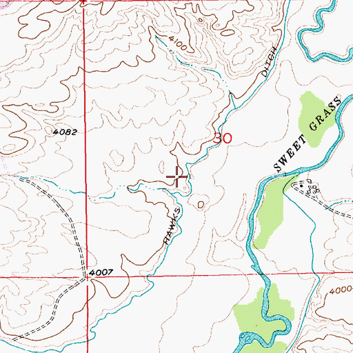 Topographic Map of Hawks Ditch, MT