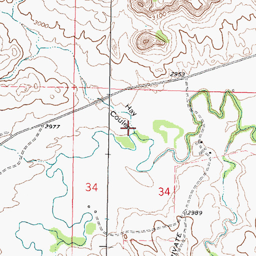 Topographic Map of Hay Coulee, MT