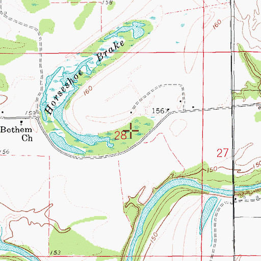 Topographic Map of Horseshoe Brake, AR
