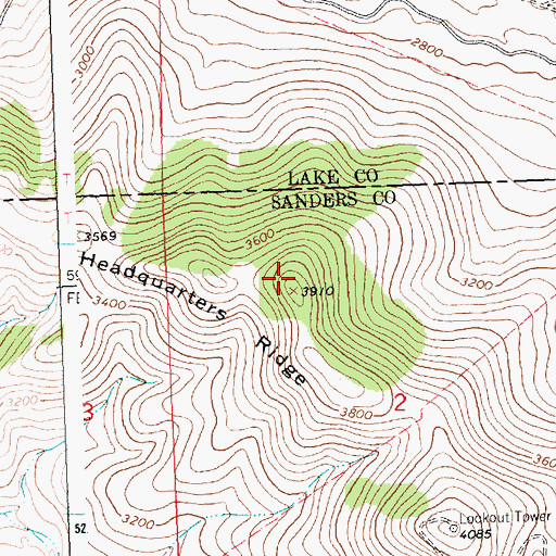 Topographic Map of Headquarters Ridge, MT
