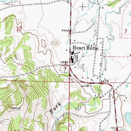 Topographic Map of Heart Butte, MT