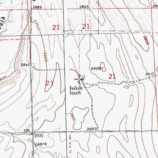 Topographic Map of Heiken Ranch, MT