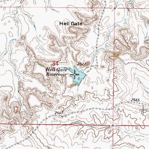 Topographic Map of Hell Gate Reservoir, MT