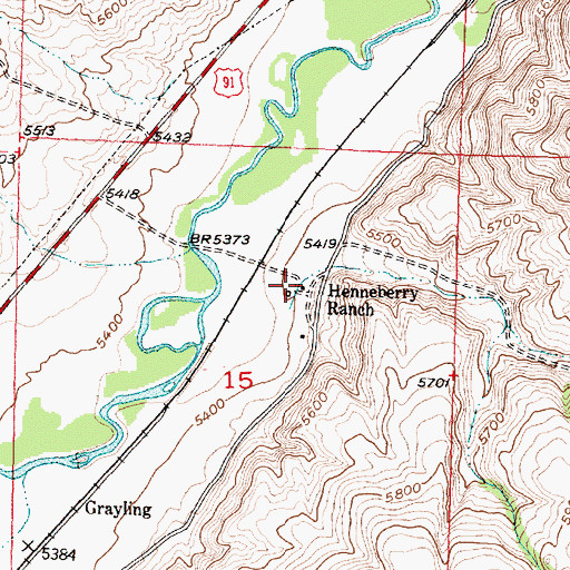 Topographic Map of Henneberry Ranch, MT