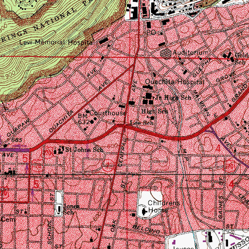 Topographic Map of Hot Springs, AR