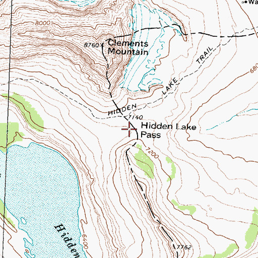 Topographic Map of Hidden Lake Pass, MT