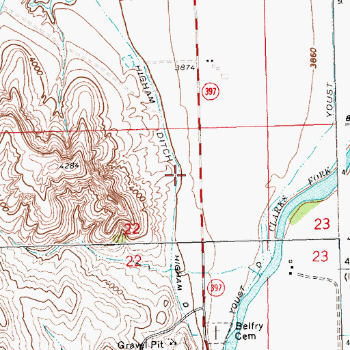 Topographic Map of Higham Ditch, MT