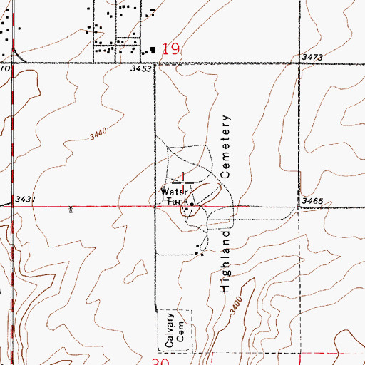 Topographic Map of Highland Cemetery, MT