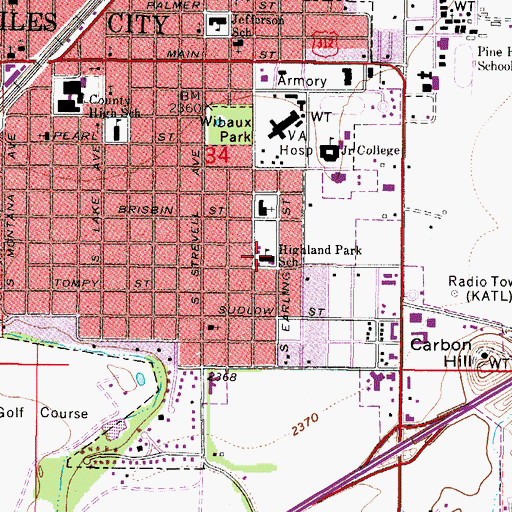 Topographic Map of Highland Park School, MT