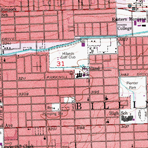 Topographic Map of Highland School, MT