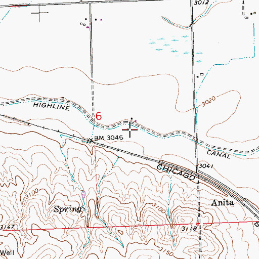 Topographic Map of Highline Canal, MT