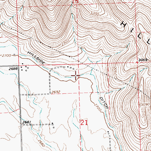 Topographic Map of Hillside Ditch, MT