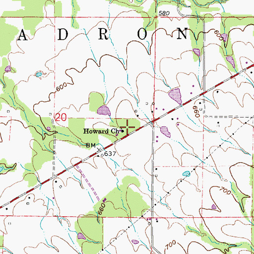 Topographic Map of Howard Baptist Church, AR
