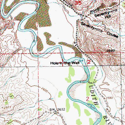 Topographic Map of Hole-in-the-Wall, MT