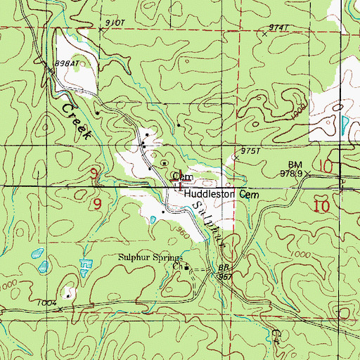 Topographic Map of Huddleston Cemetery, AR