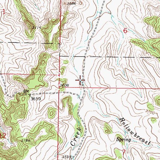 Topographic Map of Hollowbreast Creek, MT