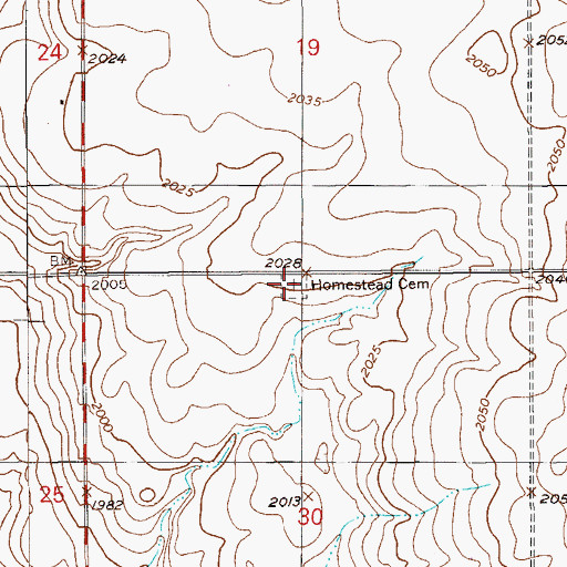 Topographic Map of Homestead Cemetery, MT